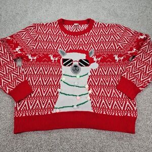 Llama Christmas‎ Sweater XL Red White Novelty Funny Lights Ugly Holiday NWOT